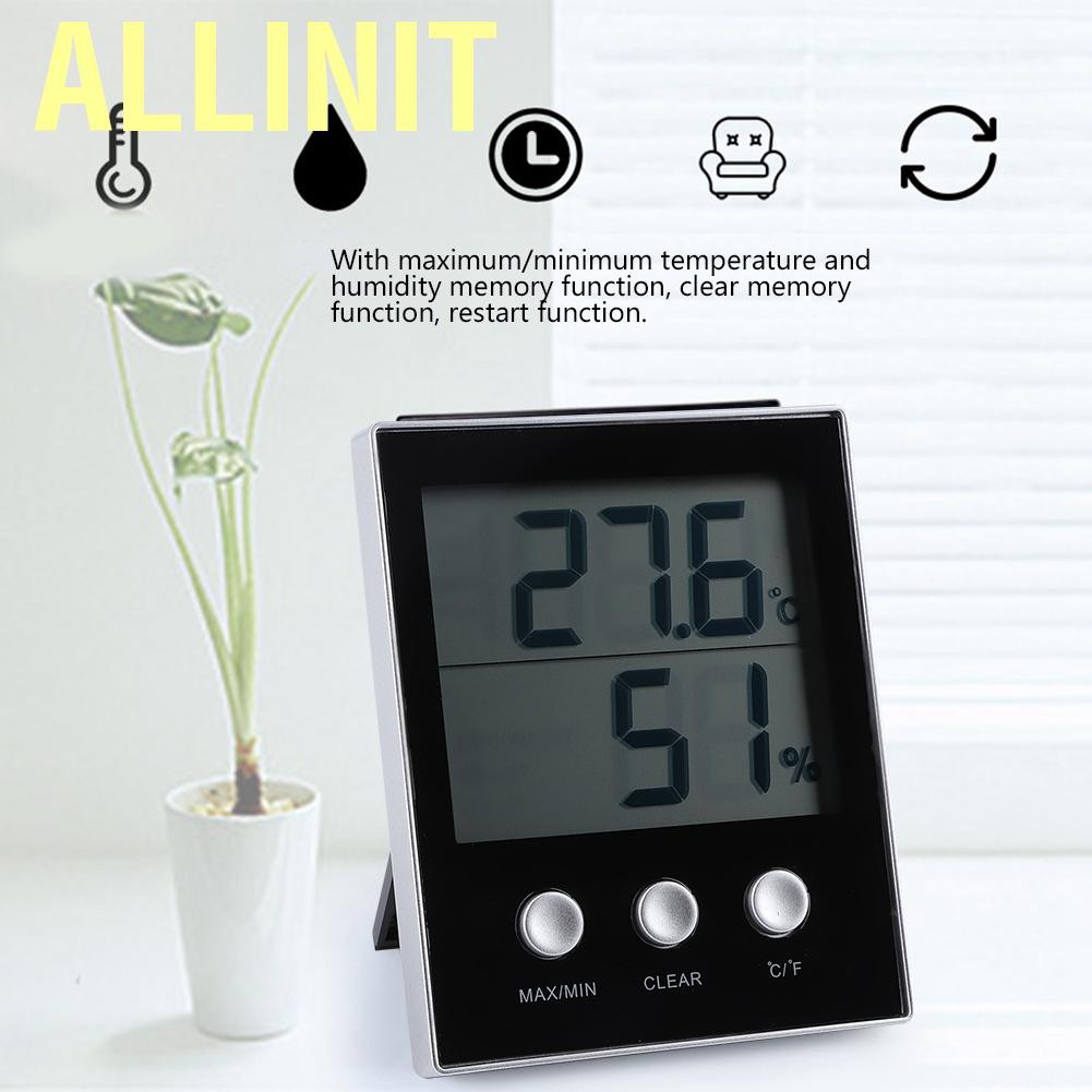 Allinit Thermometer Humidity Monitor  Household Temperature Gauge LCD Display Celsius / Fahrenheit Electronic for Greenhouse Home