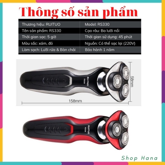 [HÀNG MỚI] MÁY CẠO RÂU KHÔ NAM RUITUO RS330 thông minh, công nghệ mài lưỡi tự động cạo sạch, sát, không rát HNH011