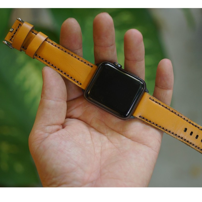 Dây apple watch da bê mềm vàng handmade bền chắc cực đẹp RAM Leather Classic 1989 - tặng khóa chốt và adapter