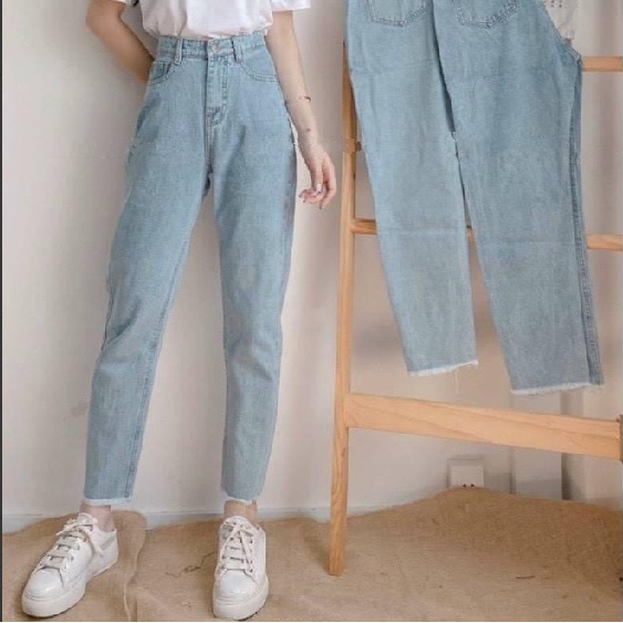 Quần jean baggy trơn túi nhỏ nữ, quần bò lưng cao form đẹp đi học ulzzang nữ SM131