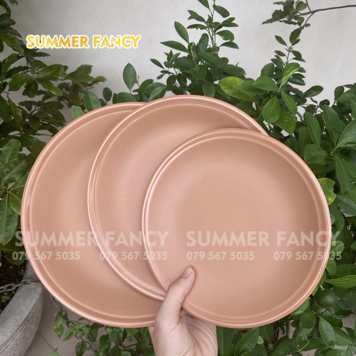 Dĩa tròn 18.5 x 1.9 cm nhựa melamine phíp nhám đen ngói  - Plate dish F-DA07N