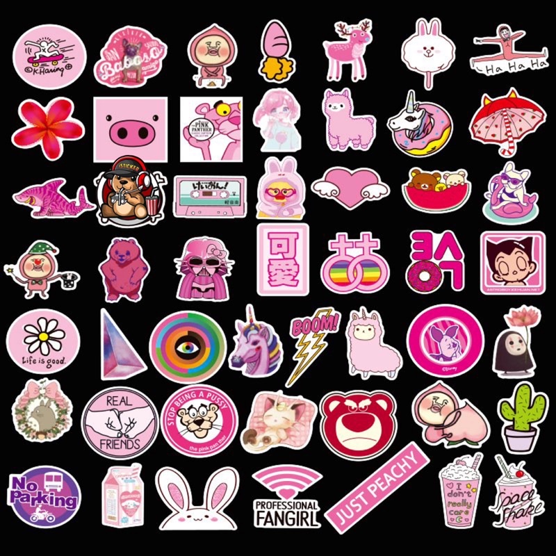 Sticker VSCO Hồng 04 siêu dễ thương chống thấm nước dán mũ nón bảo hiểm, điện thoại, laptop