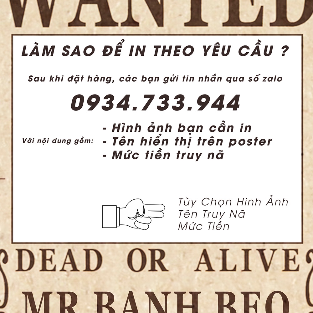 2 Tấm Poster truy nã in hình bạn theo yêu cầu theo kiểu Onepiece, kích thước 13x18cm, Để trang trí cực chất luôn, in hìn