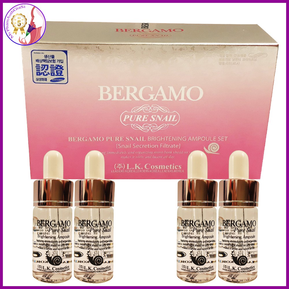 Serum bergamo ốc sên tái tạo nuôi dưỡng trắng da set 4 chai korea