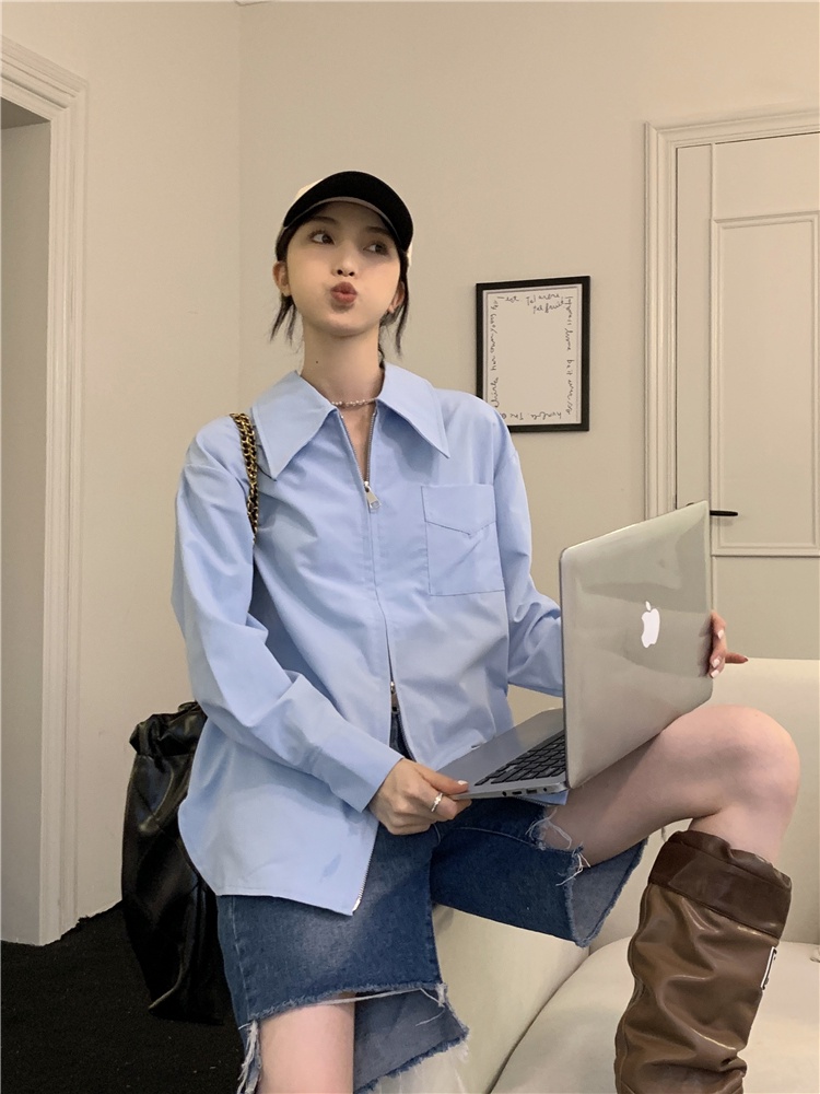 Áo Sơ Mi Trắng Dài Tay Có Dây Kéo Đôi 54366