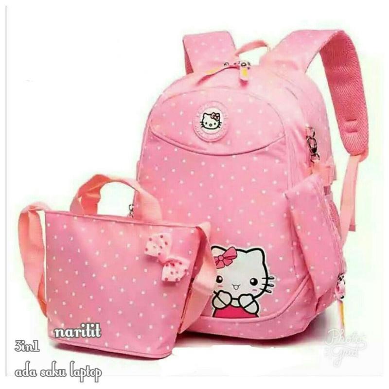 Bộ Ba Lô Và Ví 3 Trong 1 Họa Tiết Hello Kitty Dễ Thương Cho Bé Gái