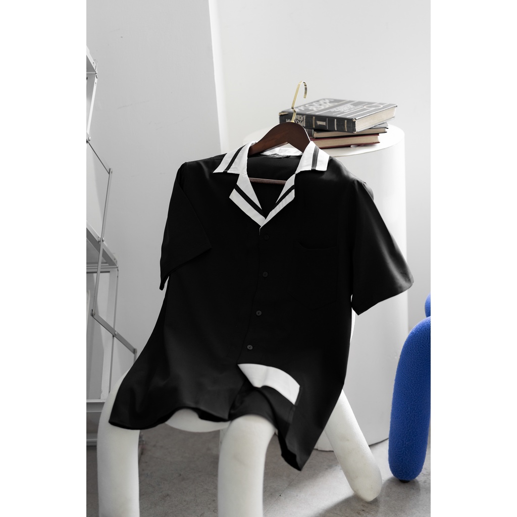 Áo Sơ Mi Cuban Cổ Vest Nam Phối Sọc Chuẩn Form Siêu Đẹp Lookman HT001
