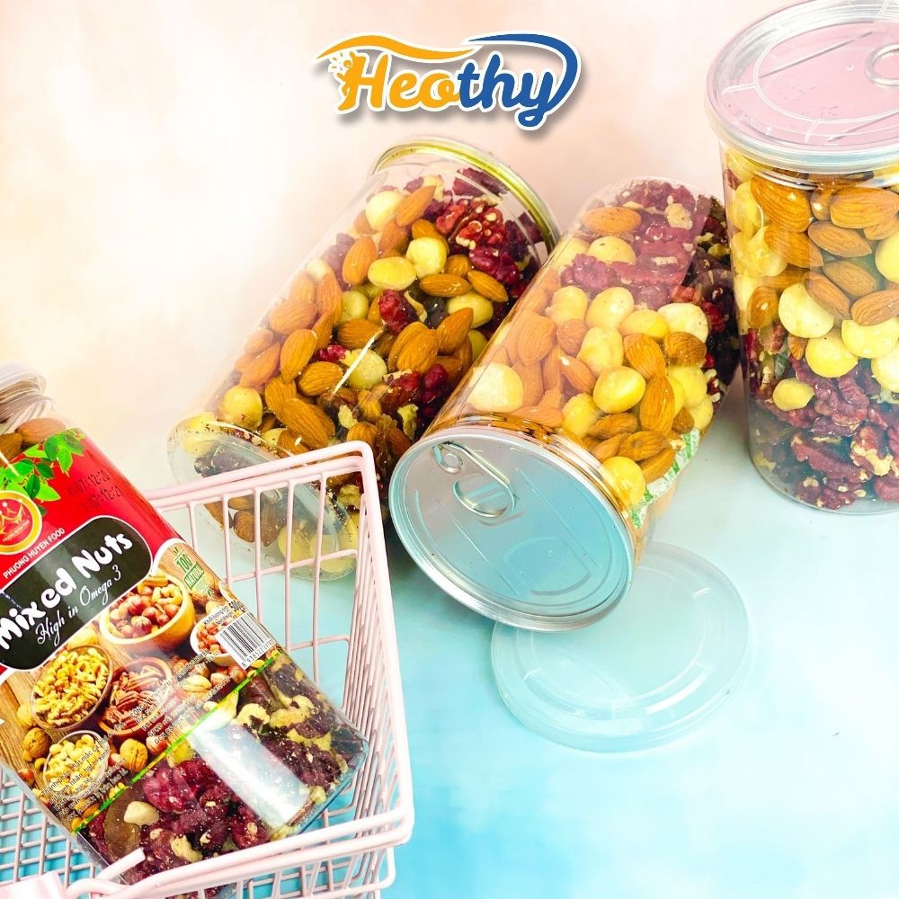 Hạt dinh dưỡng mix 3 loại hạt hạnh nhân, hạt macca, hạt óc chó 500gr Heothy Food, đồ ăn vặt Việt nam chất lượng cao