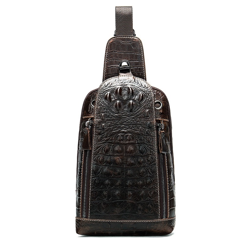 Túi đeo chéo nam da cá sấu T48 26.5x17x7cm bảo hành da 12 tháng (Nâu đậm-Nâu sáng)