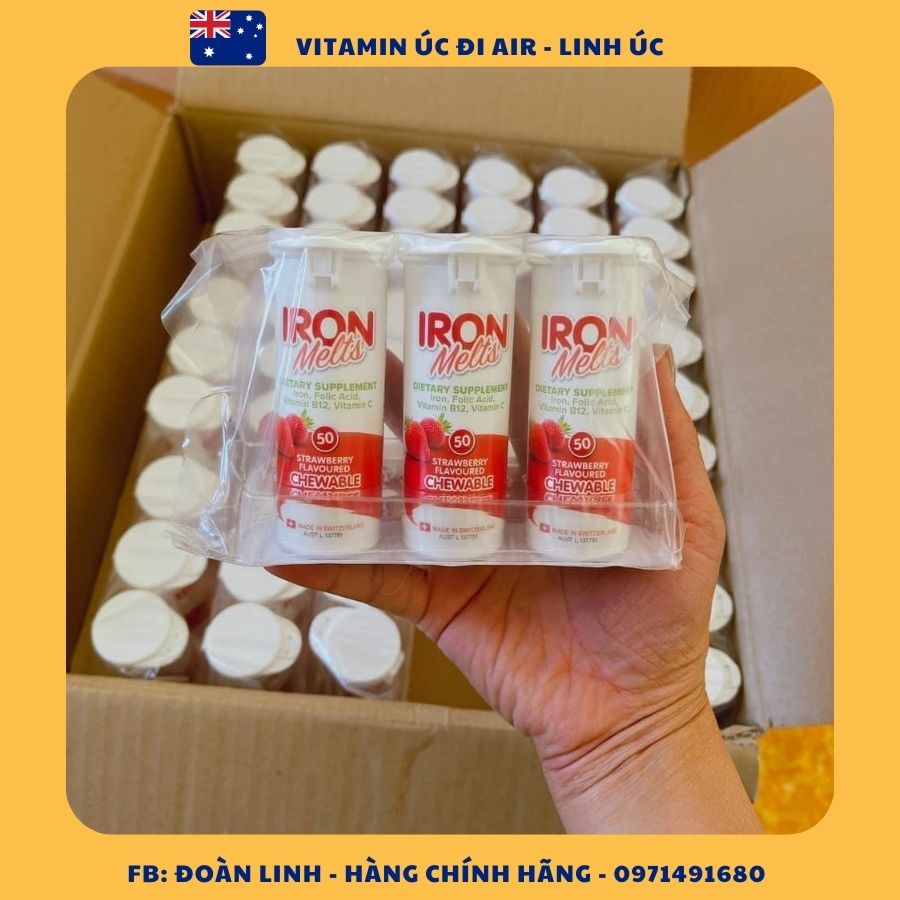 Viên ngậm bổ sung sắt Iron Melts Chewable vị dâu 50 viên; Hàng Chuẩn Úc