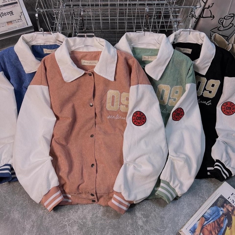 Áo khoác tăm thêu số cổ bẻ hai lớp dày dặn