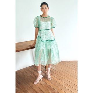 Đầm dài tay bồng dáng xòe vải xuyên thấu luna midi dress - devons studio