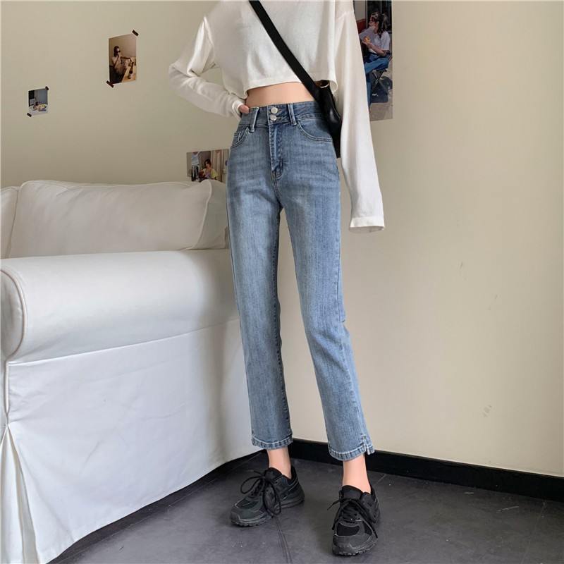 Quần Jean Lưng Cao Ống Suông Xẻ Tà Cá Tính Theo Phong Cách Retro | BigBuy360 - bigbuy360.vn