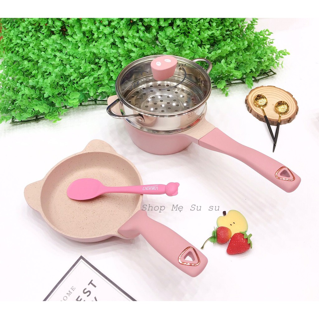 Bộ Nồi Chảo Cao Cấp Didinika 16cm kèm xửng hấp cho bé ăn dặm