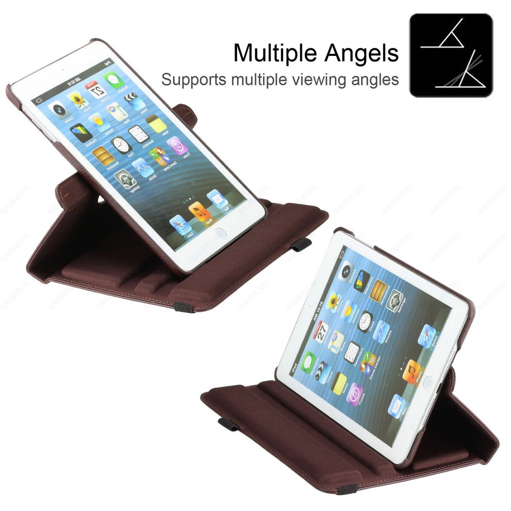 Bao da iPad New 2017/iPad Pro 9.7''/iPad Air/iPad Air 2/iPad Mini123/iPad Mini4/ xoay 360 độ( nâu) tặng cáp sạc iPhone | BigBuy360 - bigbuy360.vn