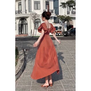 Váy midi tay bồng nút bọc thanh lịch