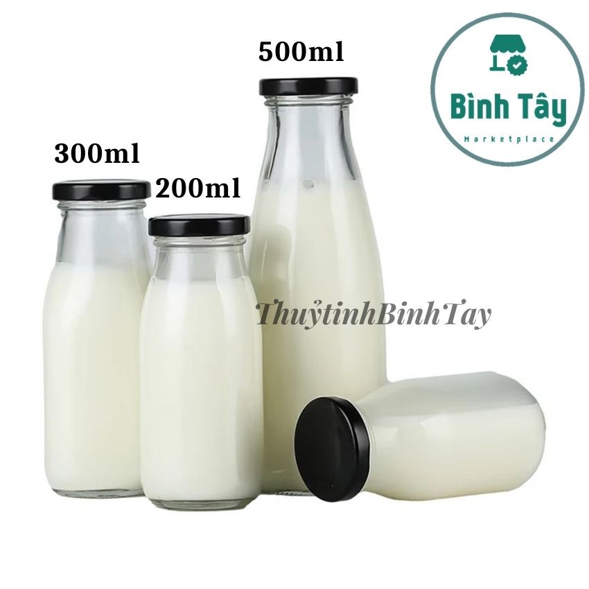 Chai thủy tinh đựng sữa hạt nước trái cây sâm mật ong nắp thiếc chịu nhiệt gián tiếp chưng yến dung tích 200ml BT-sua200