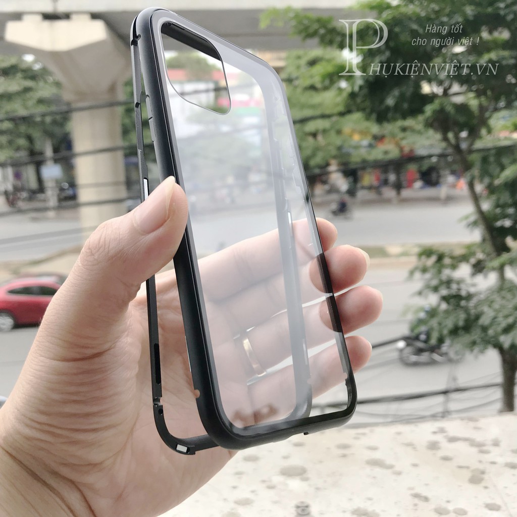 Ốp Kính Viền Kim Loại cho iPhone 11/11Pro/11Pro max/12/12mini/12Pro/12Pro max