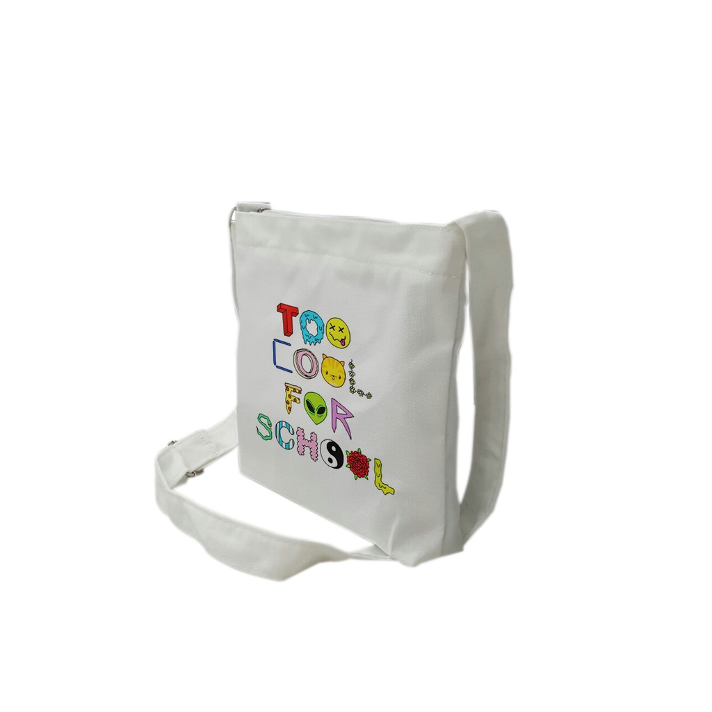 Túi tote mini đeo chéo vải canvas mềm, dày TROY in hình too cool for school