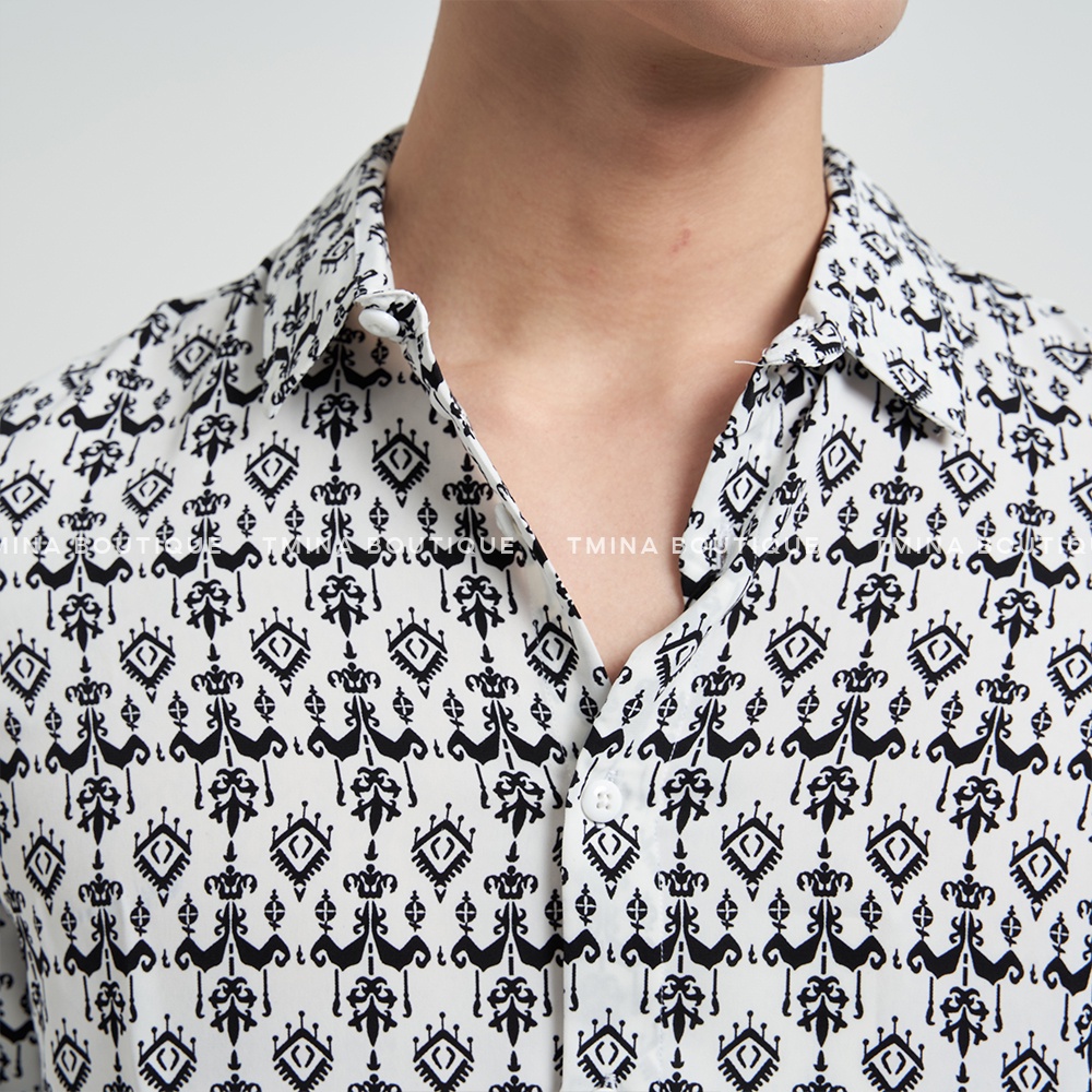 Áo sơ mi nam lụa dài tay TMINA thiết kế họa tiết trẻ trung hiện đại SM10