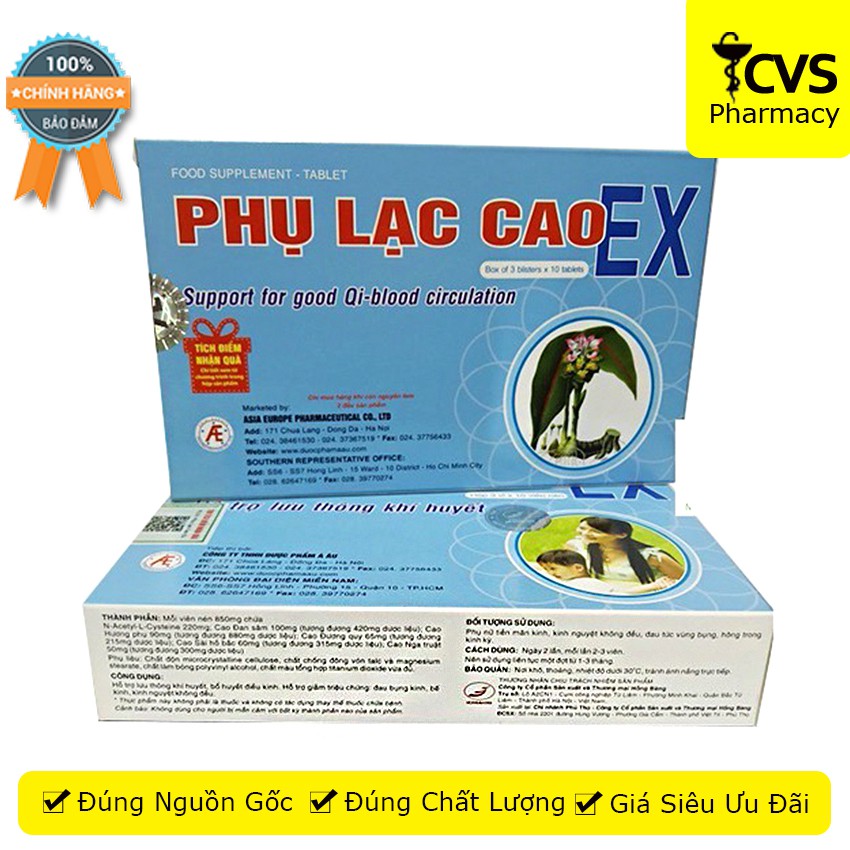 Phụ Lạc Cao EX - Hộp 30 viên uống Hỗ trợ giảm đau bụng kinh, bế kinh và kinh nguyệt không đều - cvspharmacy