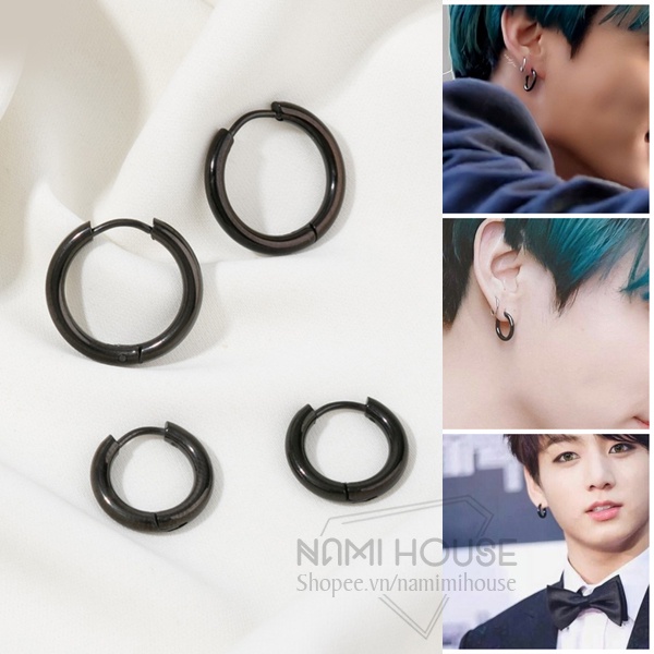 Bông tai khoen tròn màu đen nhiều size loại dày nhiều size phụ kiện unisex nam nữ style idol kpop bts - namimi house