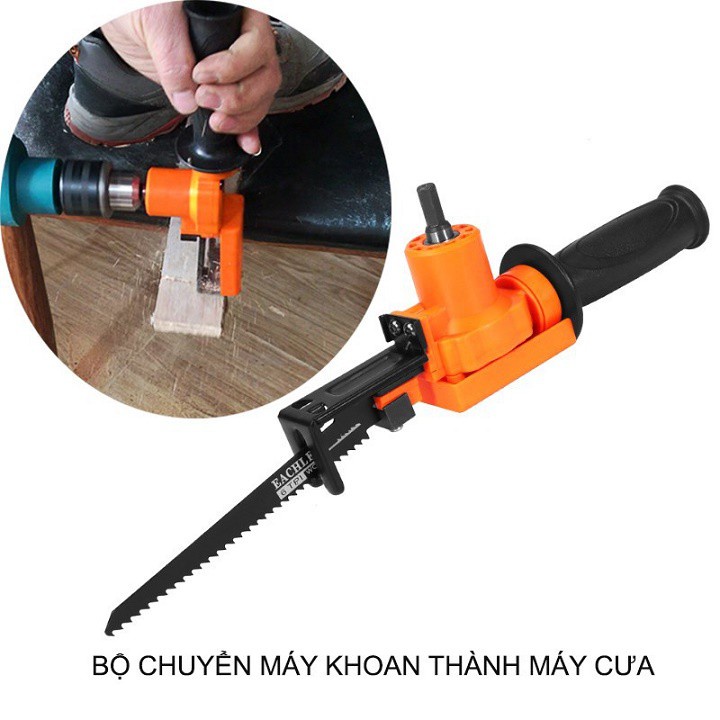 Bộ Chuyển Máy Khoan Thành Máy Cưa Kiếm Cưa Lọng Cầm Tay Tặng Kèm 2 Lưỡi Cưa