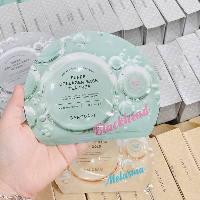 Hộp 10 Mặt Nạ Dưỡng Âm, Ngừa Mụn Banobagi Super Collagen Tea Tree Blackhead Mask 10x30ml