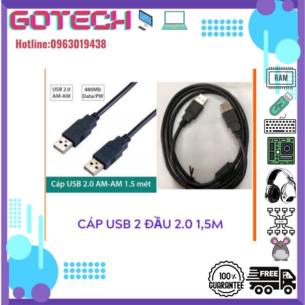 Dây cáp 2 đầu USB | Cáp USB 2 Đầu Đực Chiều Dài 1m2- Loại Tốt