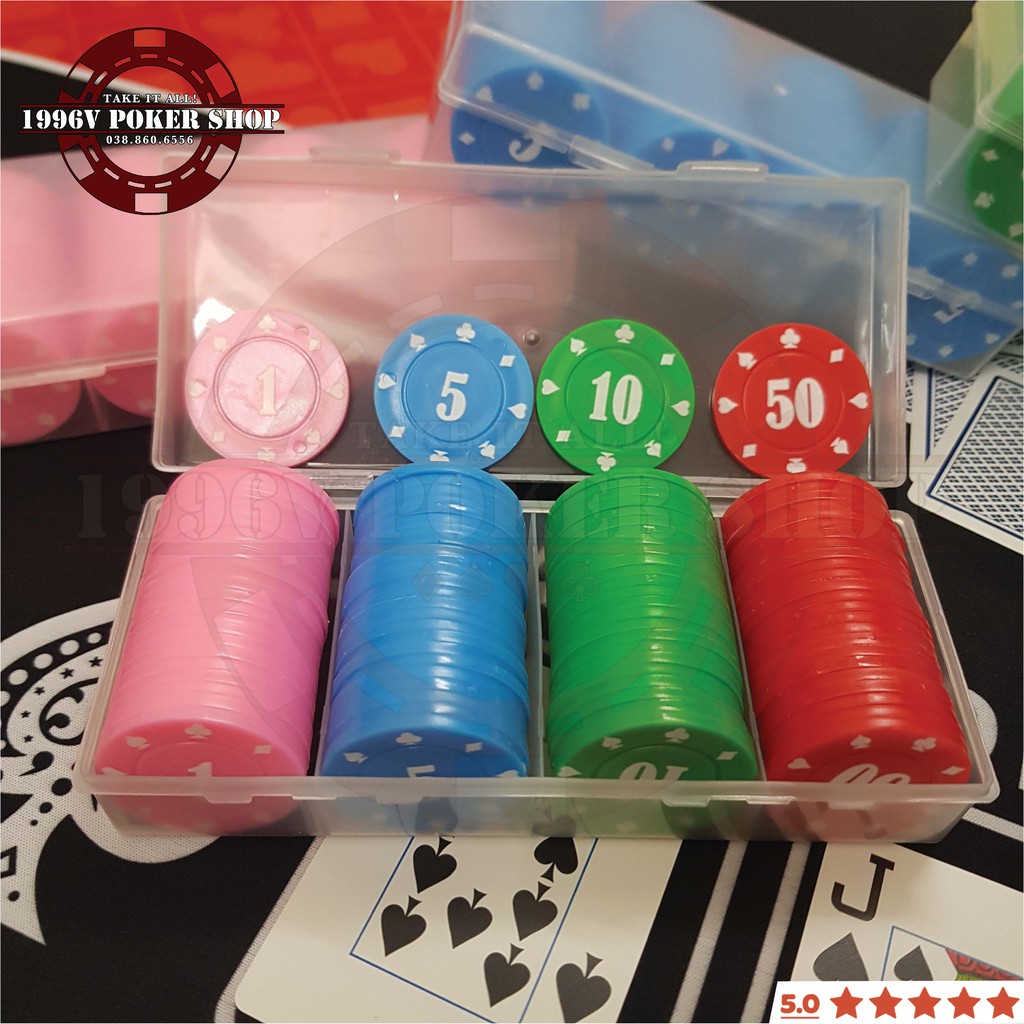 Cọc 25 chip Poker có số, phỉnh poker Quốc Dân chip set pocker nhựa dẻo đẹp giá rẻ - 1996V Poker Shop