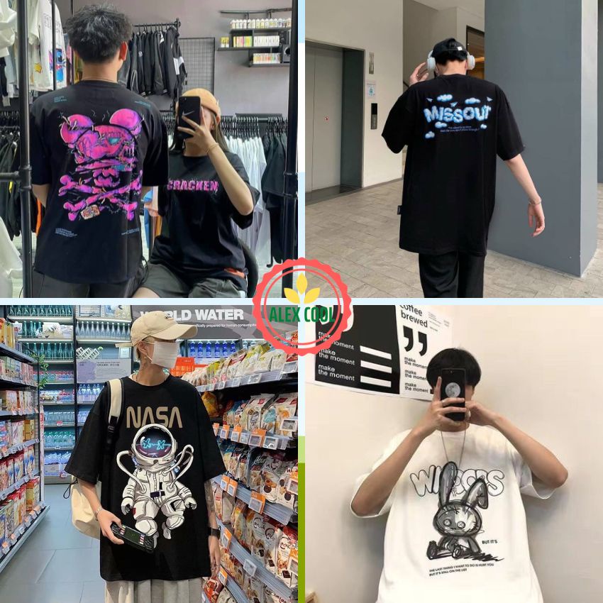 Áo thun nam nữ áo phông nam tay lỡ cổ tròn chất cotton co giãn 4 chiều hình AT-MN-501 ALEX - COOL