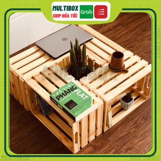 Combo 4 Thùng Gỗ Pallet Lớn Nan Dày Chắc Chắn, Hộp Gỗ Làm Kệ Sách, Bàn Trà