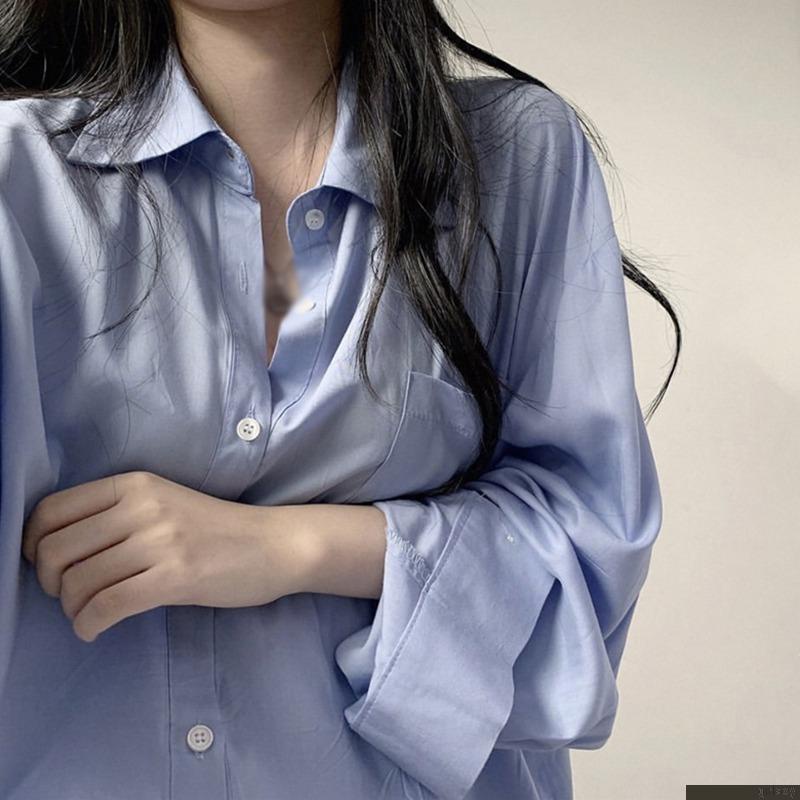 Áo sơ mi tay dài dáng rộng màu sắc vintage thời trang công sở cho nữ