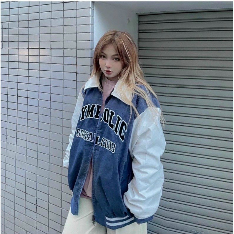 Áo sweater chất liệu nhung cổ polo chữ thêu SYMBOLIC (ảnh thật tại shop)