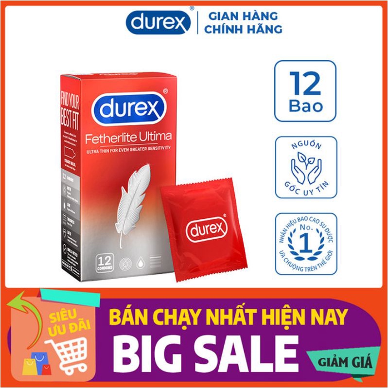 [Hộp 12 bao] Bao cao su Siêu mỏng Durex  Fetherlite Ultima