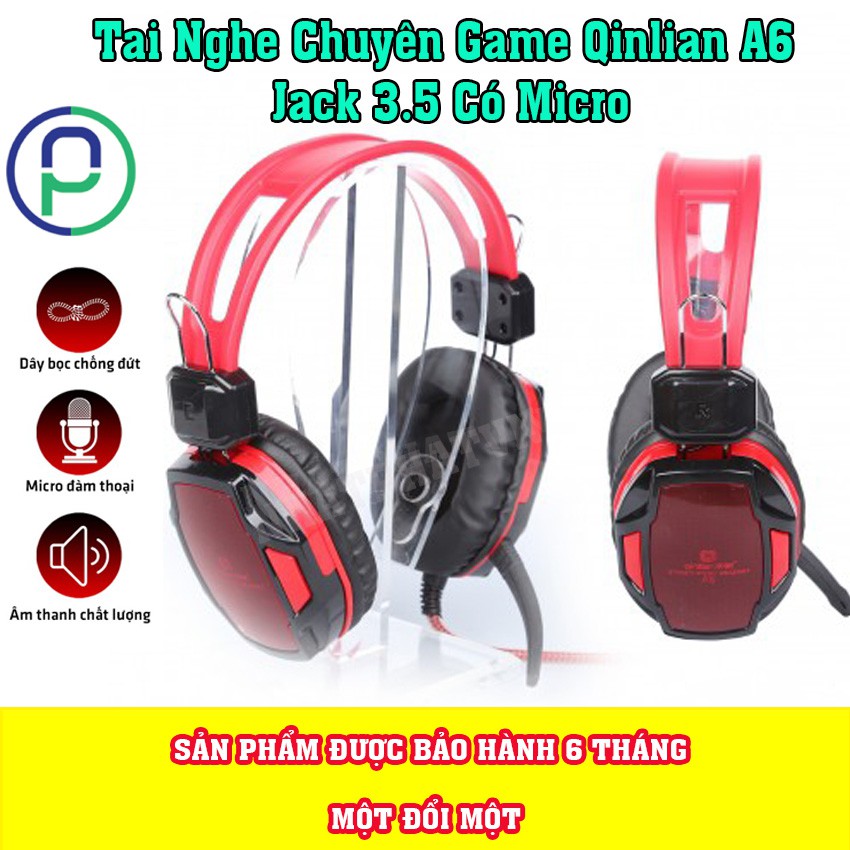 Tai nghe chụp tai chuyên game Qinlian A6 jack 3.5 có micro, dây chống đứt, dùng cho máy tính và điện thoại