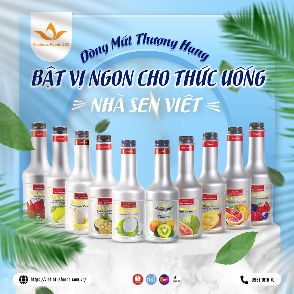 Mứt trái cây Madam Sun nguyên liệu pha chế | Chai 1 Lít - Siro pha chế nhập khẩu chính hãng Malaysia