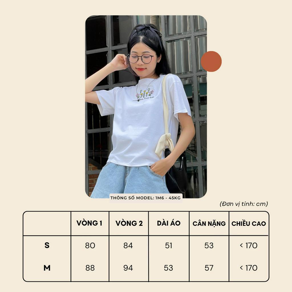 Áo Baby Tee Thêu Hoa SANJOLI Áo Phông Ôm Body Baby Tee Form Fit Chất Thun Co Dãn Dày Dặn Phong Cách Ulzzang AO015