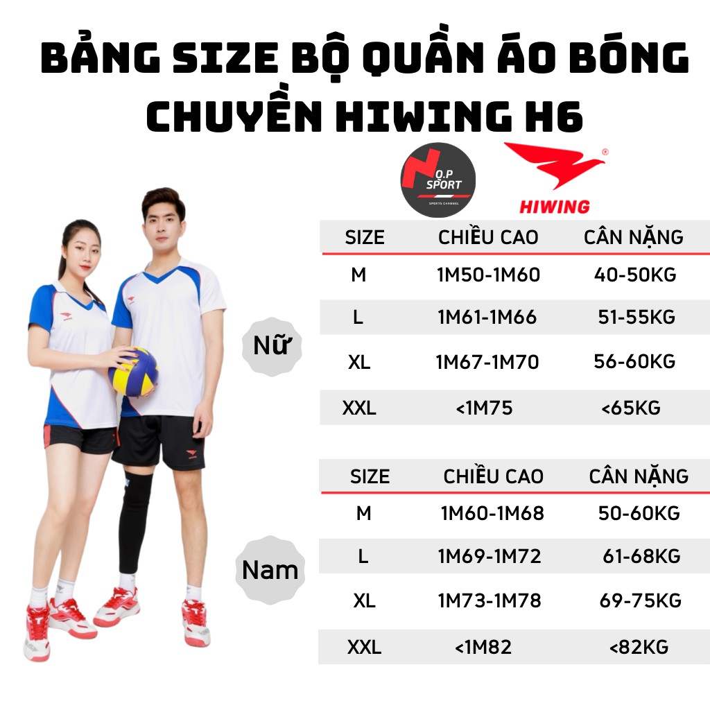 Bộ Quần Áo Bóng Chuyền Nam Nữ Thương Hiệu HIWING Chất Vải Mè Thun Mát Lạnh Cao Cấp Co Dãn Đa Chiều Mẫu H6