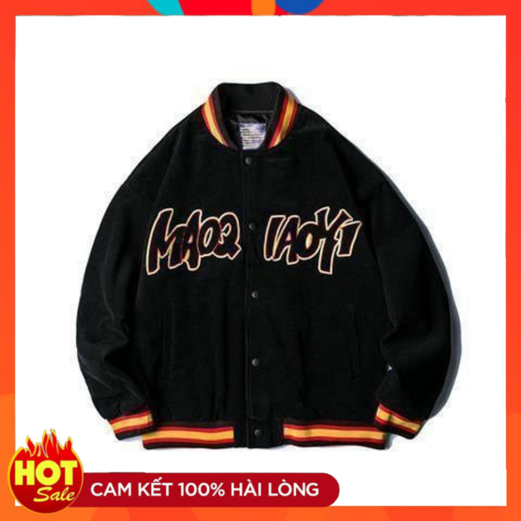 Áo khoác nhung kiểu bomber thêu logo MAOQ