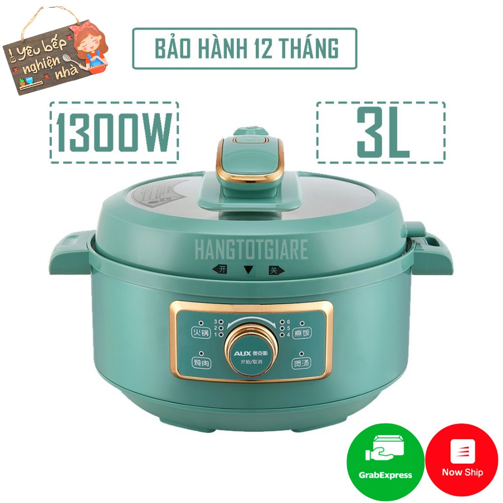 Nồi Áp Suất Dung Tích 3L, Công Suất Lớn 1300W Đa Năng - Nấu Lẩu, Hầm Cháo, Chiên Sào Dùng Cho Cả Nhà