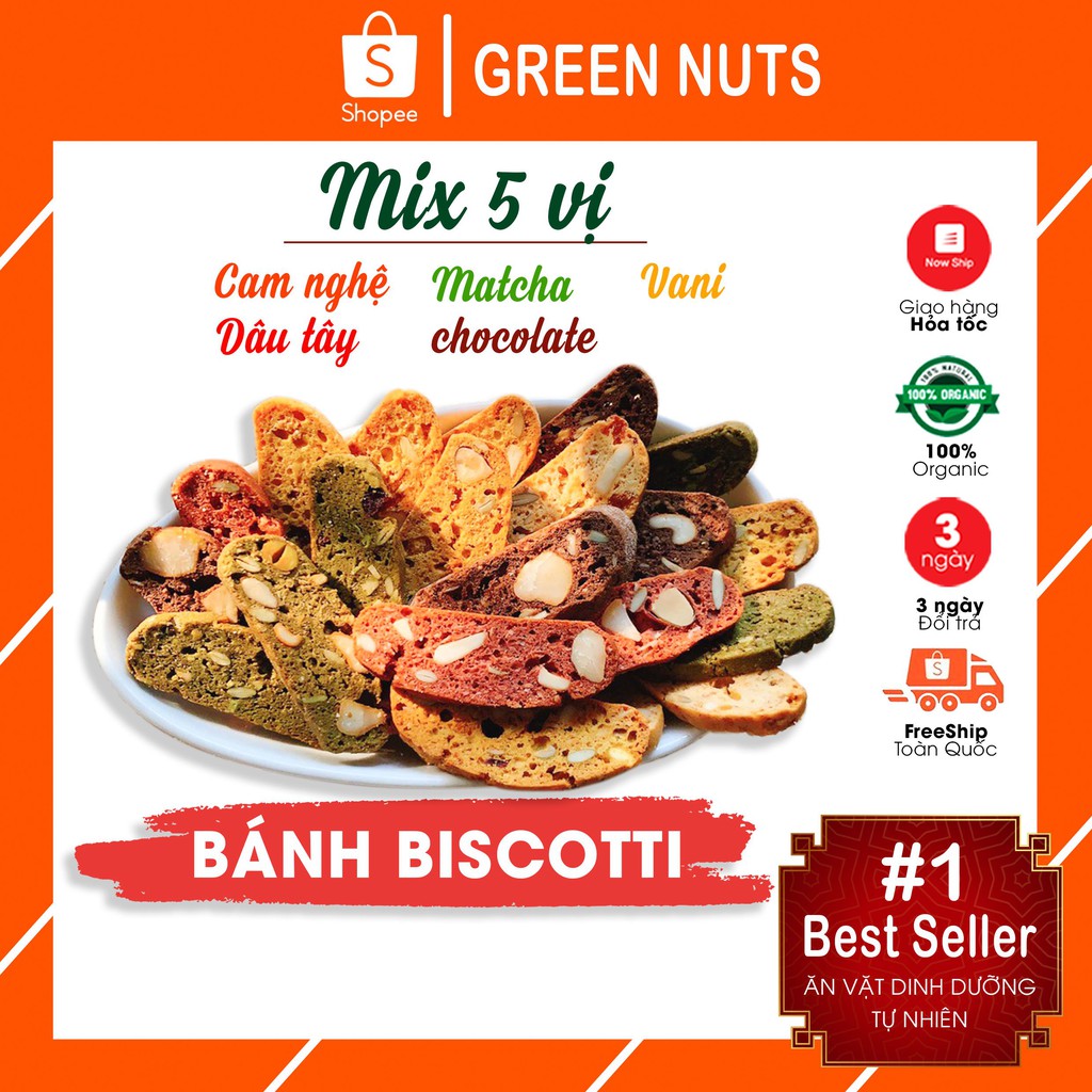 [BẾP GREEN] Bánh Biscotti nguyên cám mix 5 vị ĂN VẶT HEALTHY/ĂN VẶT MẸ BẦU/ĂN KIÊNG/EAT CLEAN/KETO/ DAS/LOW CARB