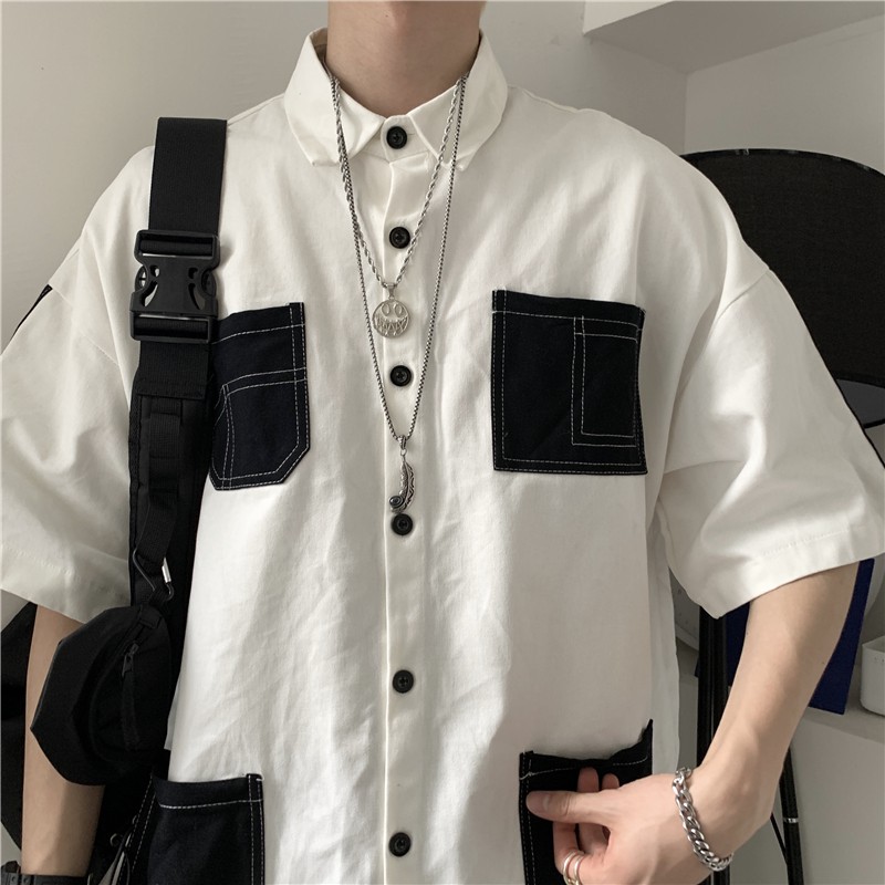 (A184) Áo sơ mi túi hộp mix màu đen trắng size M L XL | BigBuy360 - bigbuy360.vn