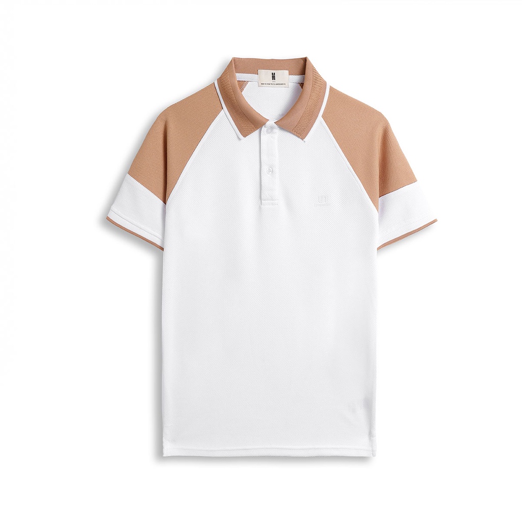 Lunisolar - Áo Thun Có Cổ ( Polo) Cao Cấp (Premium) - Form Slim - Trắng Phối Tay Nâu (Raglan)