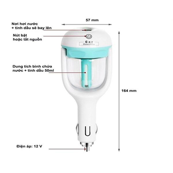 Máy phun sương tạo ẩm , khuếch tán tinh dầu trên xe ô tô Tặng đèn Led USB