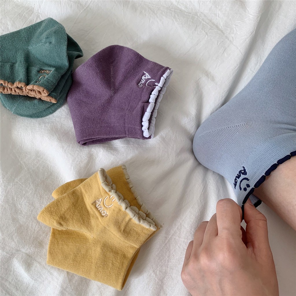 sét 10 đôi Tất nữ ngắn cổ bèo họa tiết mặt cười phong cách Hàn Quốc trẻ trung năng động - T042