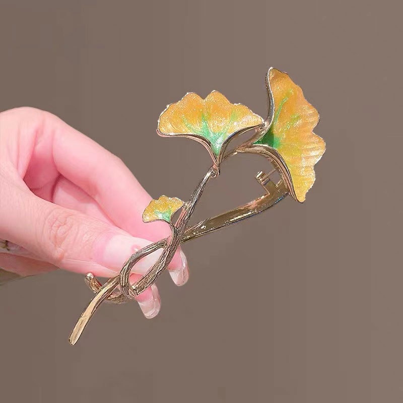 Kẹp Kim Loại Cao Cấp Hình Lá Cây Ginkgo Thời Trang