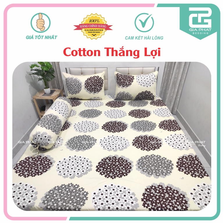 Bộ ga gối Thắng Lợi {4 món}100% Cotton chuẩn logo họa tiết Cẩm tú cầu