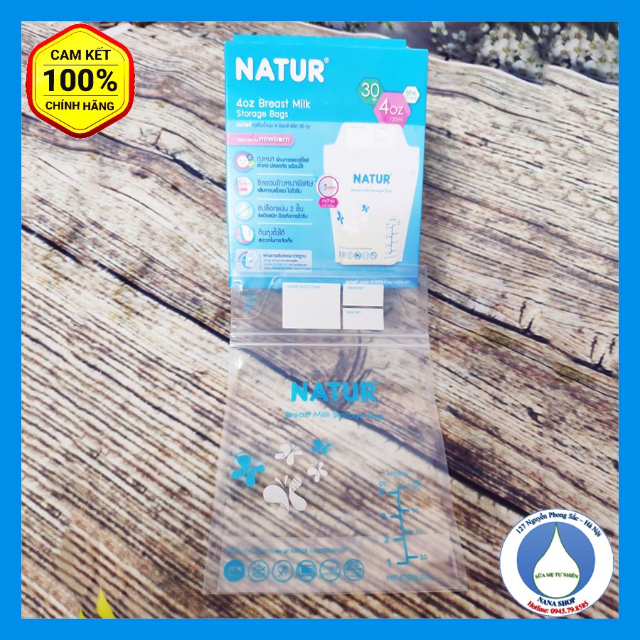 [Mã 267FMCGSALE giảm 8% đơn 500K] Túi trữ sữa Natur 120ml chính hãng nhập khẩu Thái Lan hộp 30 túi dày dặn 2 khóa zip
