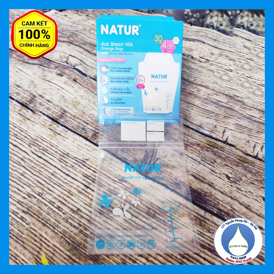 Túi trữ sữa Natur 120ml chính hãng nhập khẩu Thái Lan hộp 30 túi dày dặn 2 khóa zip